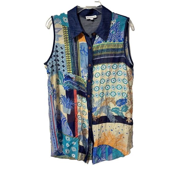 NorthStyle Womens Multicolor Soft Touch Comfy Trim Patchwork Print Top Size L - Picture 1 of 5